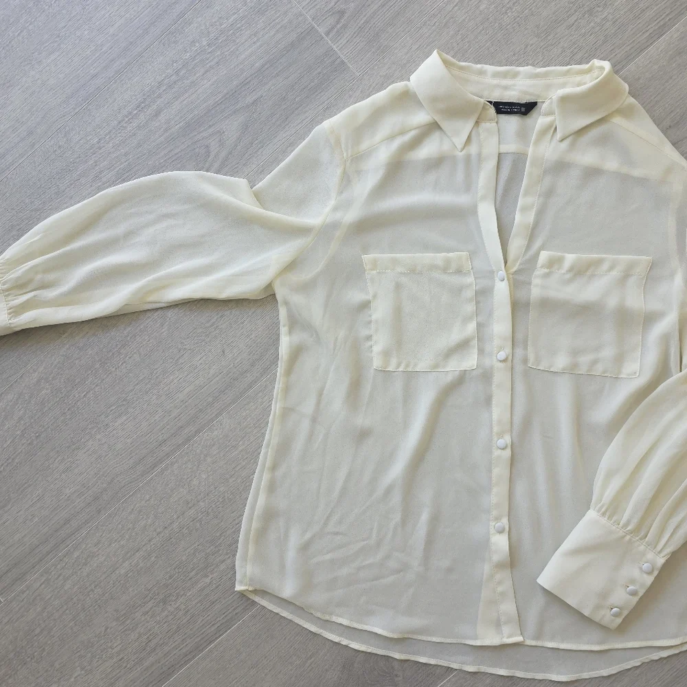 Zara Cream Sheer Blouse - Picture 2 of 5